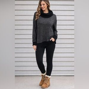 Harve Benard Charcoal and Black Cowl Neck Top Side Slits Sz M